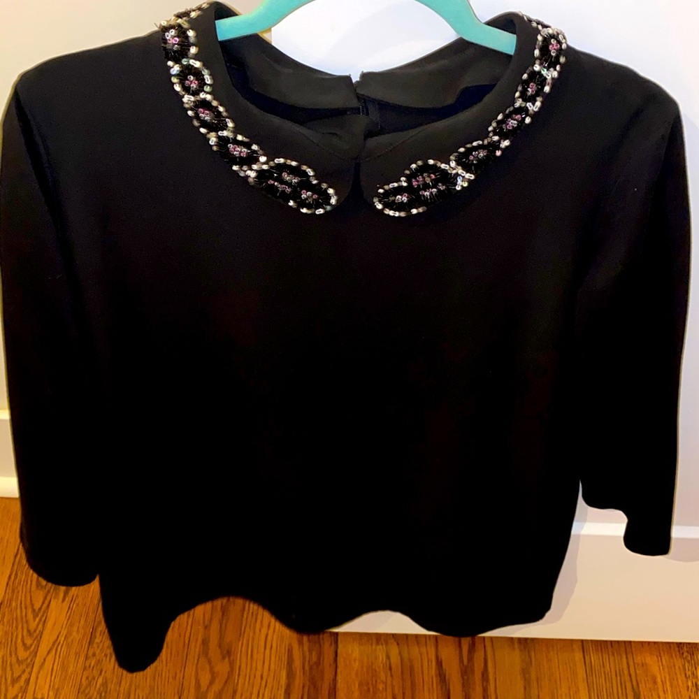 Max & Co. Beaded black collard blouse